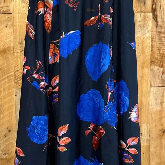 Floral Black and Blue Women's Long Skirt - Picture 2 of 2